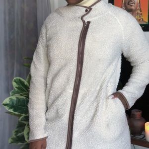 Cream colored fluffy wool parka sweater